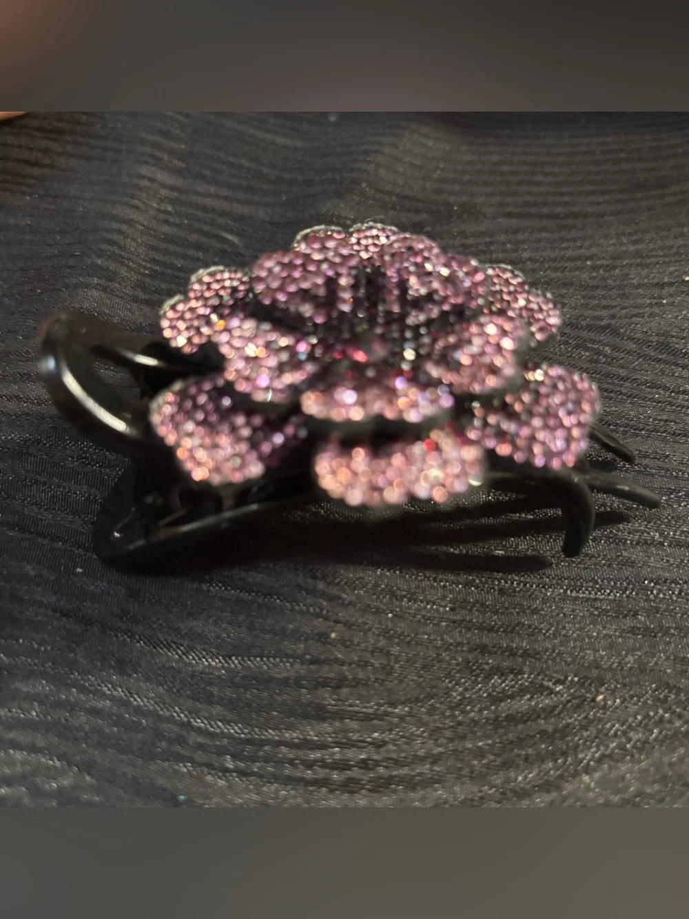 Sparkly Rhinestone Flower Duckbill Hair Clip Crystal Pink Violet Bun Claw